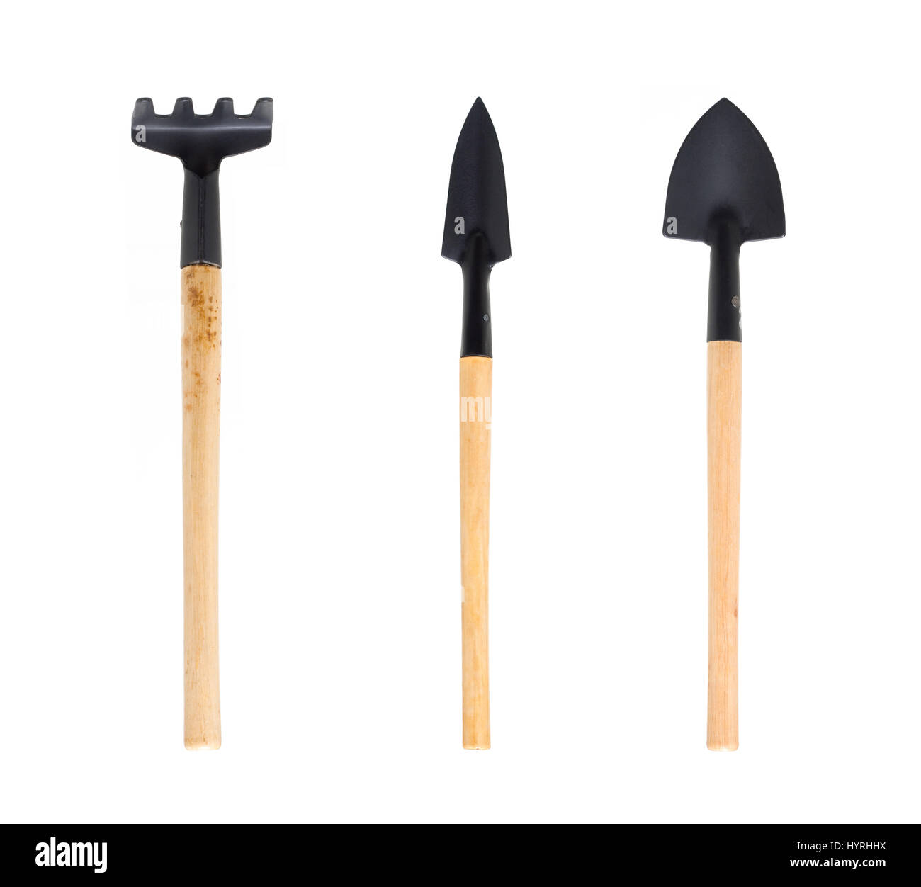 Attrezzi da giardino isolato su sfondo bianco Foto Stock