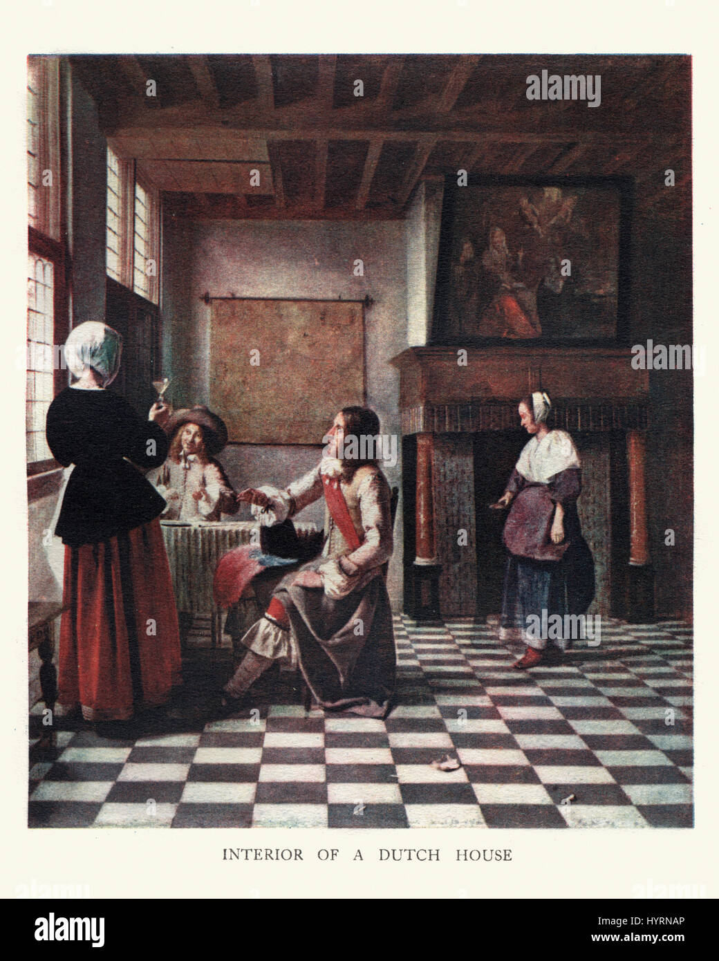 Interno di una casa olandese, dalla pittura di Pieter De Hooch, un olandese Golden Age pittore famoso per il suo genere di opere di quiete scene domestiche con Foto Stock