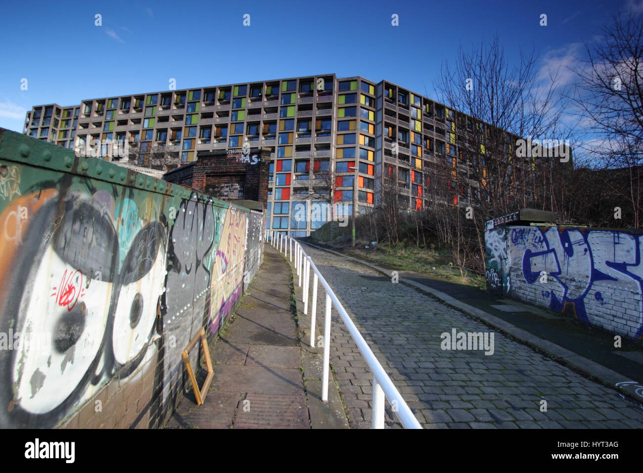 Appartamenti Park Hill, centro di Sheffield, South Yorkshire Regno Unito. Simbolo del brutalismo nel centro della città di Sheffield e la più grande struttura dichiarata in Europa Foto Stock