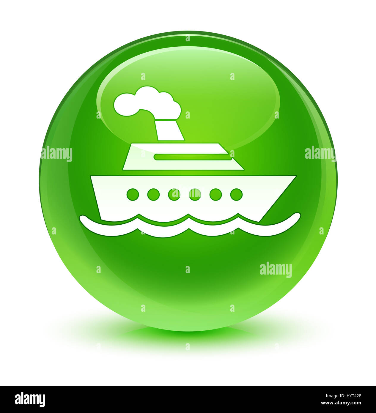 La nave di crociera icona isolato sul verde vetroso pulsante rotondo illustrazione astratta Foto Stock