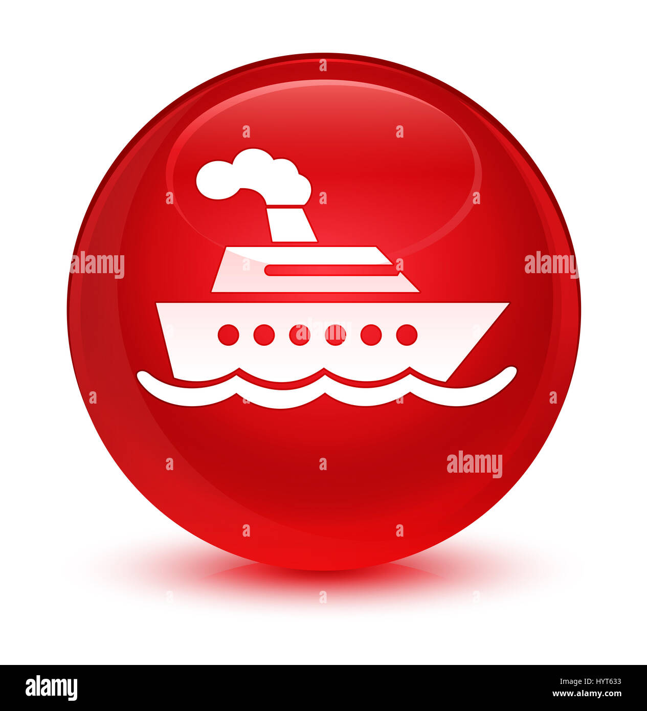 La nave di crociera icona isolato sul rosso vetroso pulsante rotondo illustrazione astratta Foto Stock