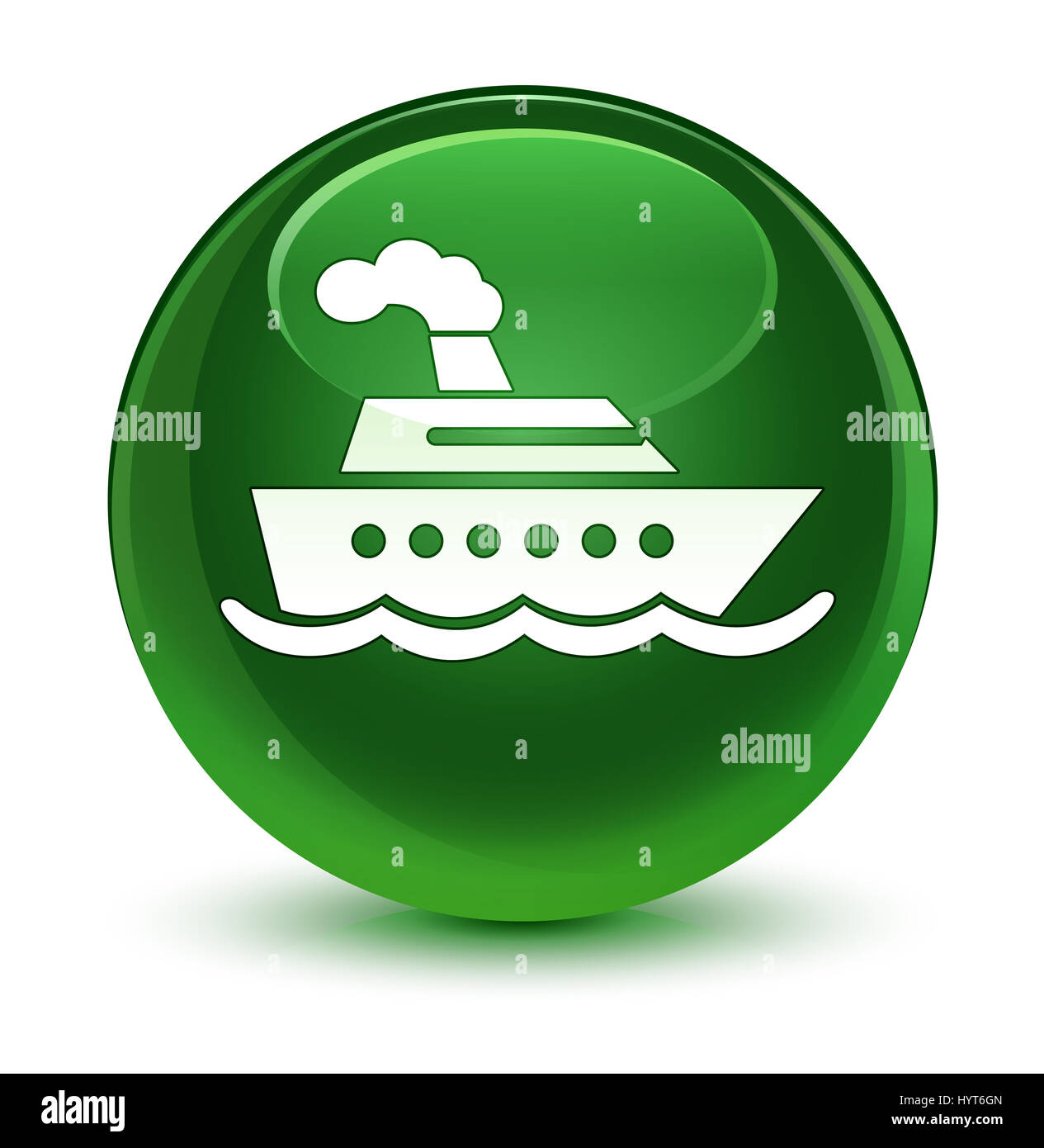 La nave di crociera icona isolato sul morbido vetroso di colore verde sul pulsante rotondo illustrazione astratta Foto Stock