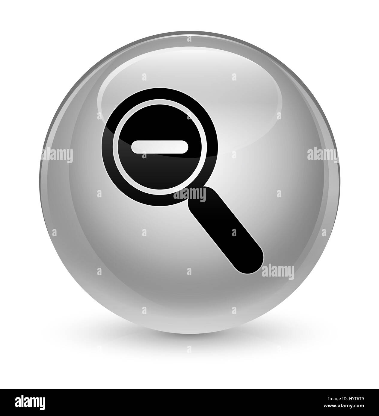 Icona Zoom indietro isolato su bianco vetroso pulsante rotondo illustrazione astratta Foto Stock