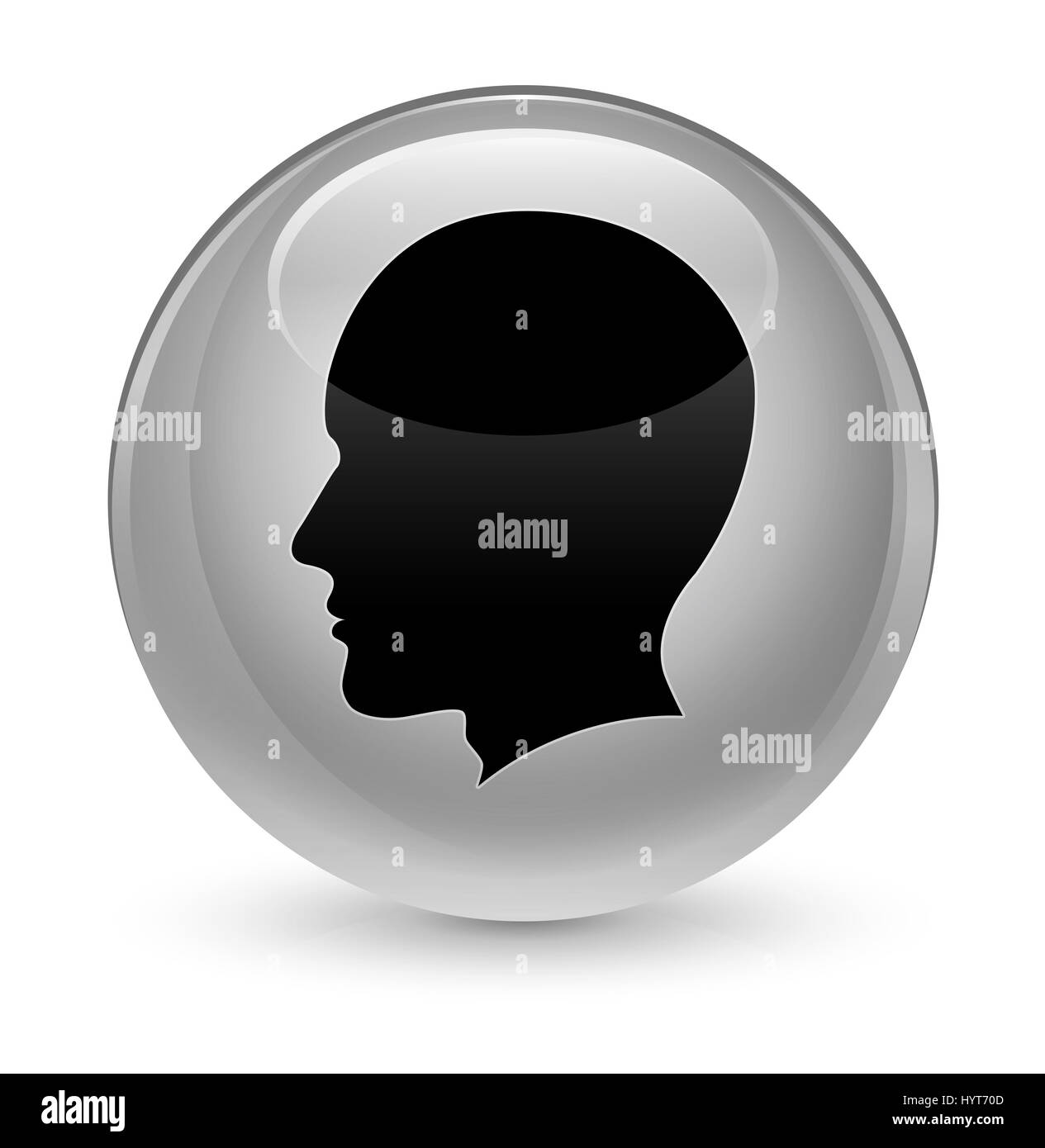 Maschio di testa face icona isolato su bianco vetroso pulsante rotondo illustrazione astratta Foto Stock