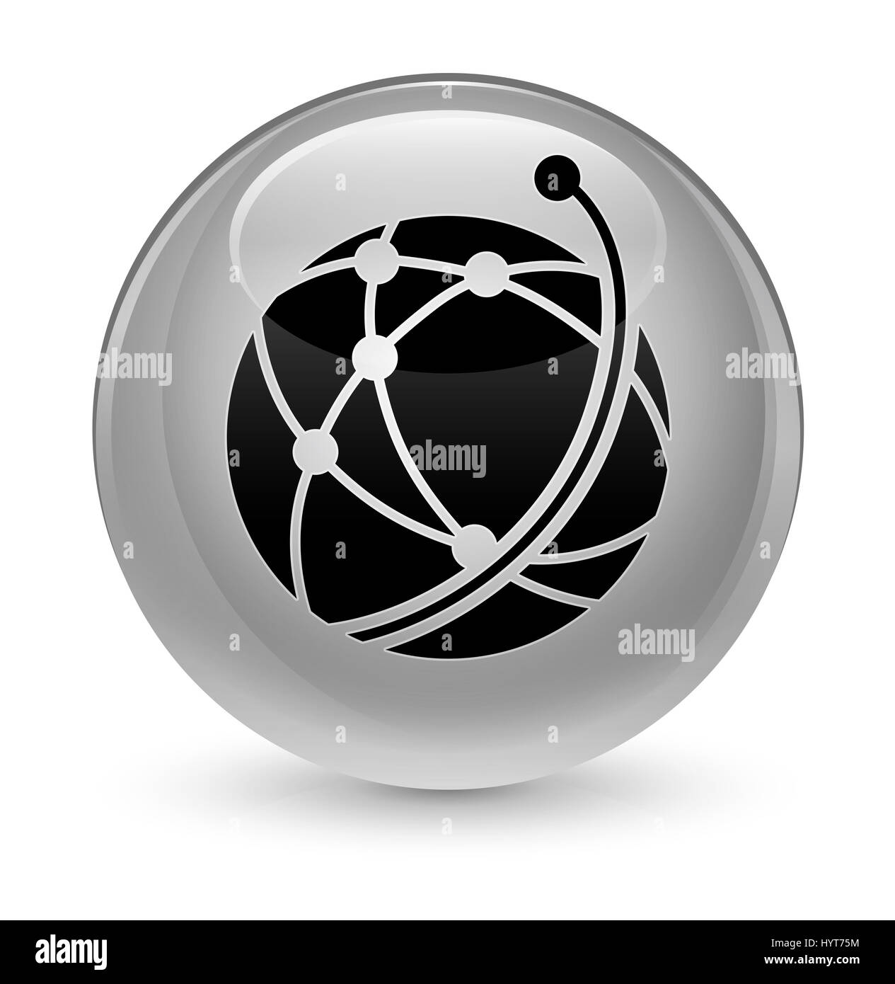 Global icona di rete isolato su bianco vetroso pulsante rotondo illustrazione astratta Foto Stock