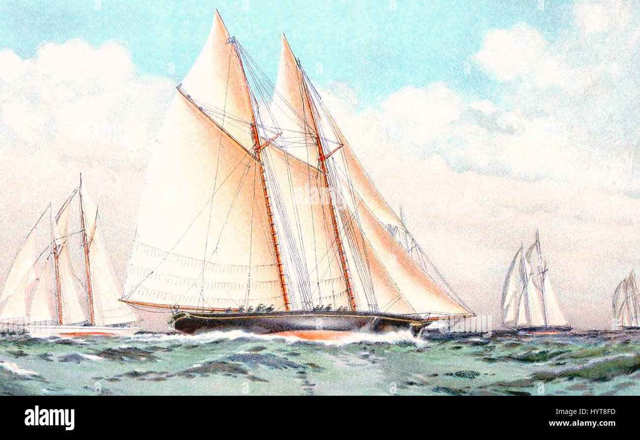 Cambria - primo Challenger per la Coppa America, la voce per il segno esterno della regata del 8 agosto 1870, con Magic, il tendicinghia, intrepida, e l'America, passando il suo (dell'ordine di nome), Homeward Bound Foto Stock