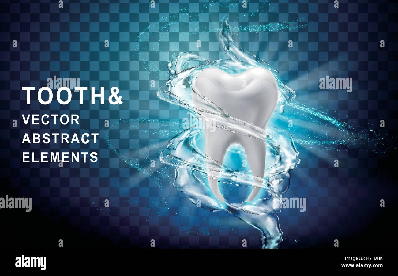 Modello di denti perfettamente lavata circondando il flusso di acqua, 3d illustrazione Illustrazione Vettoriale