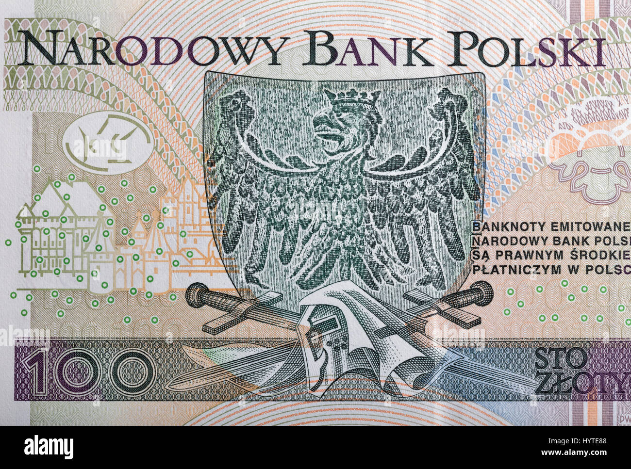 Cuscinetto della protezione di un bianco aquila dall'oggetto contrassegnato per la rimozione definitiva di Wladyslaw II Jagiello, umettare di cavalieri teutonici e Grunwald spade sul retro di uno hundr Foto Stock