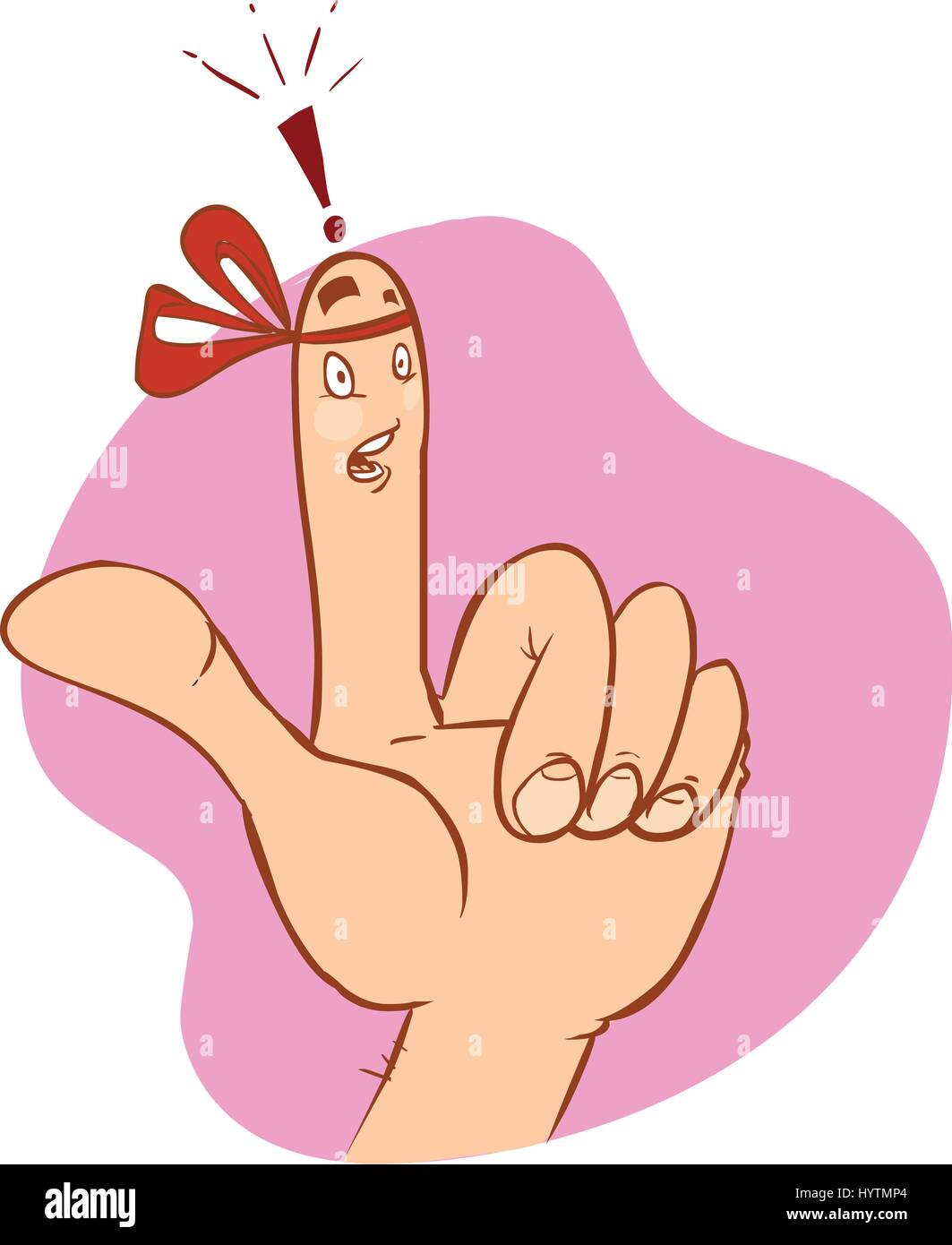 Disegnato a mano nastro promemoria sul dito. Illustrazione Vettoriale