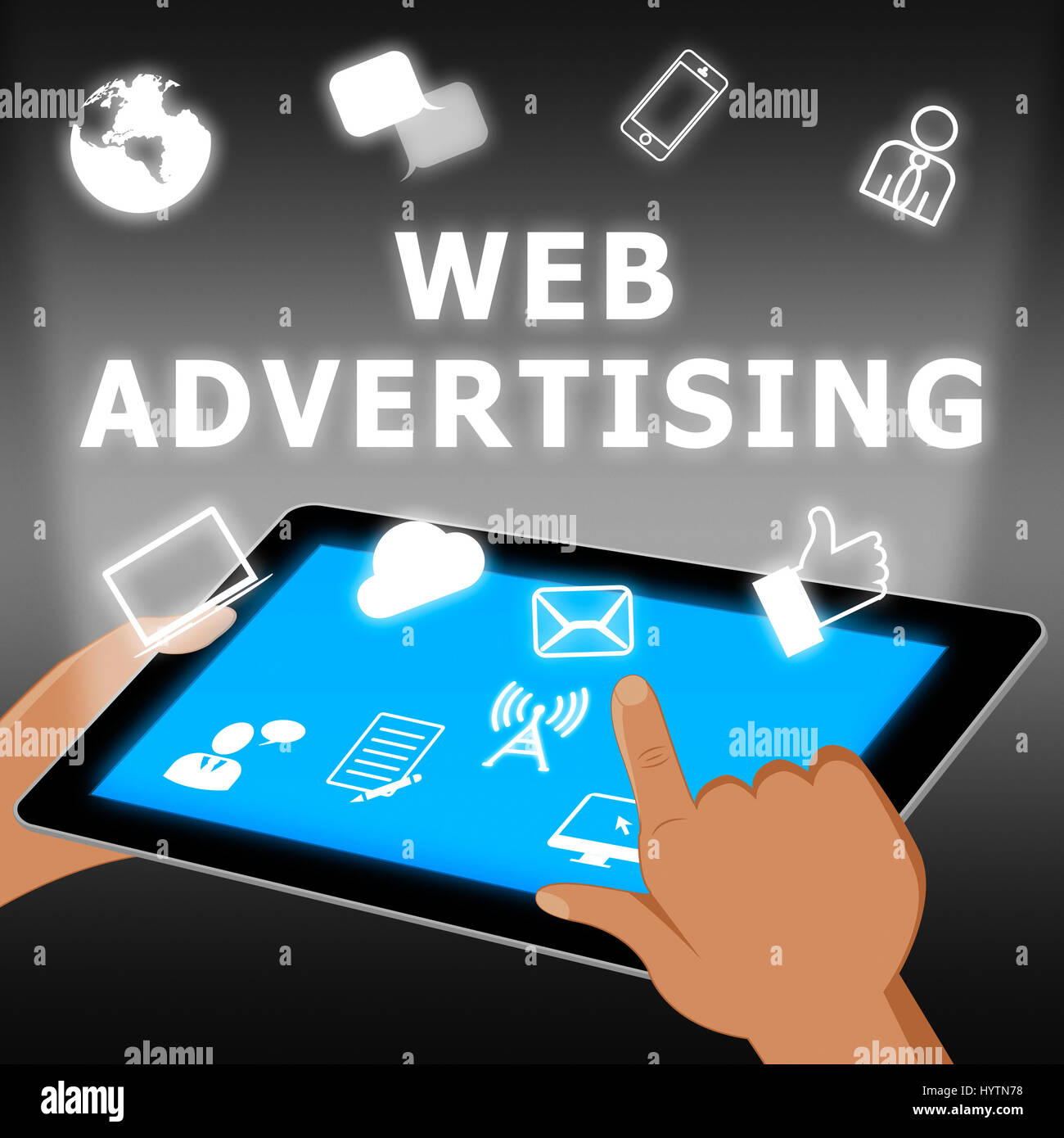 La pubblicità sul Web che mostra il marketing del sito 3d illustrazione Foto Stock