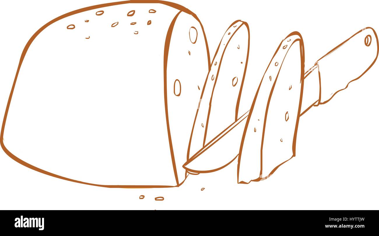Sfondo bianco illustrazione vettoriale di un coltello e pane Illustrazione Vettoriale