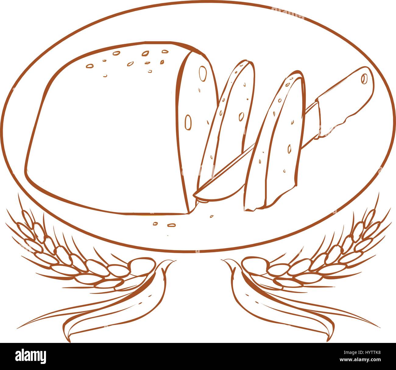 Sfondo bianco illustrazione vettoriale di un coltello e pane Illustrazione Vettoriale