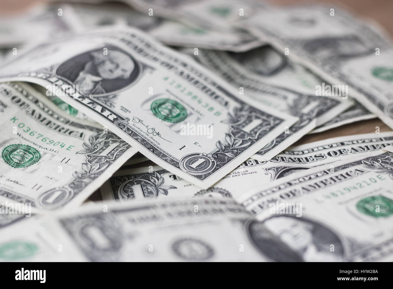 Pila di American uno Dollar Bills Closeup Foto Stock