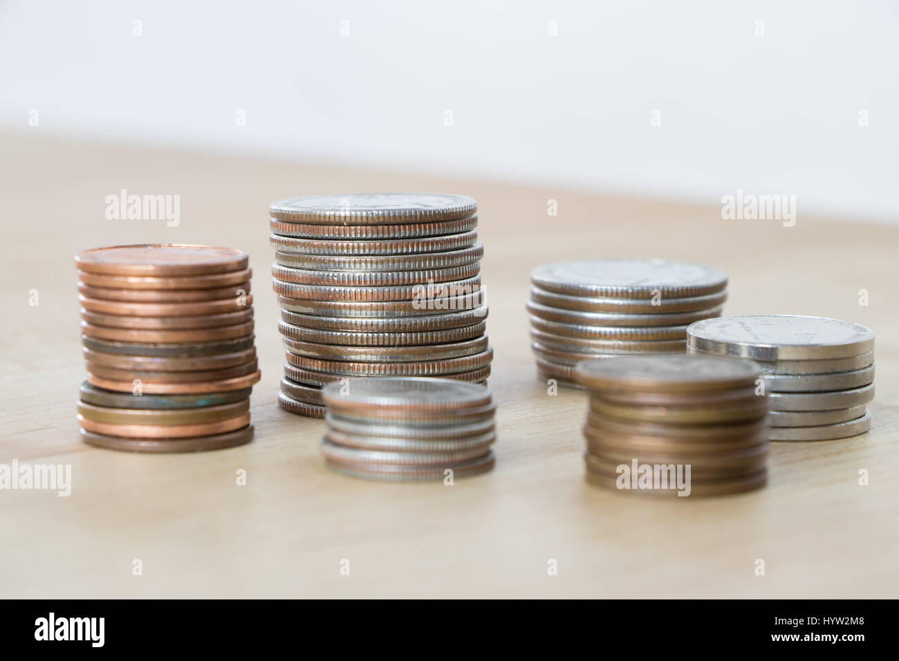 Pile di monete americano Foto Stock