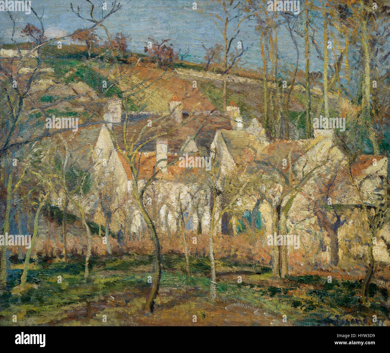 Camille Pissarro (1830-1930). Tetti rossi, angolo di villaggio, effetti d'inverno. 1877. Stile impressionista. Il Museo d' Orsay. Parigi. La Francia. Foto Stock