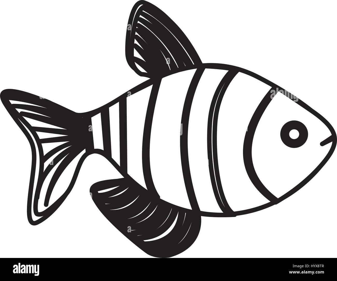 Silhouette clownfish acquatico icona animale Illustrazione Vettoriale