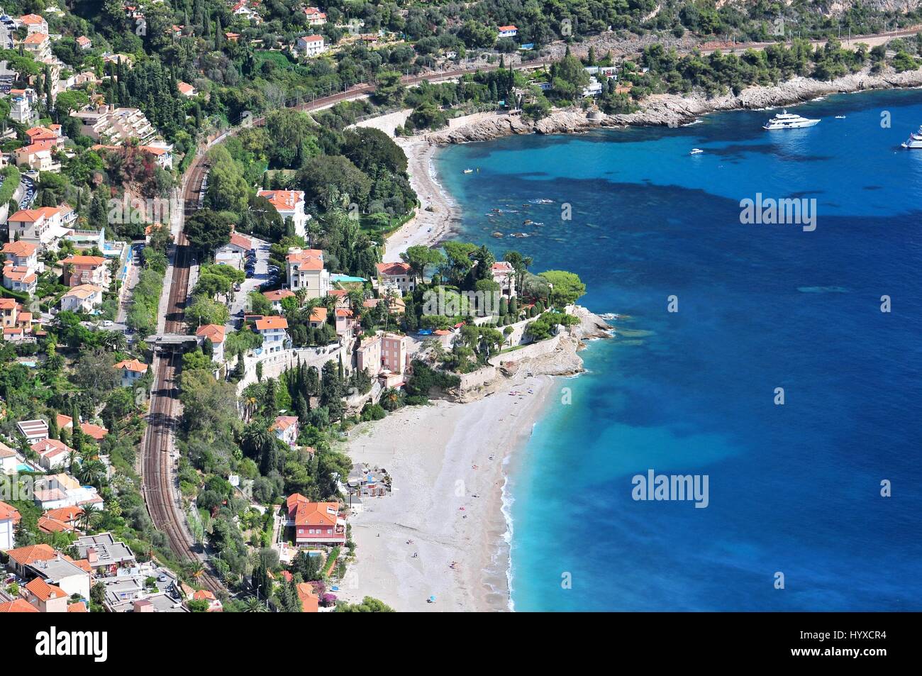 Roquebrune Cap Martin visto dal Mont Gros al di sopra di Monaco, Dipartimento delle Alpes Maritimes, Regione Provenza-Alpi-Costa Azzurra, Francia Foto Stock