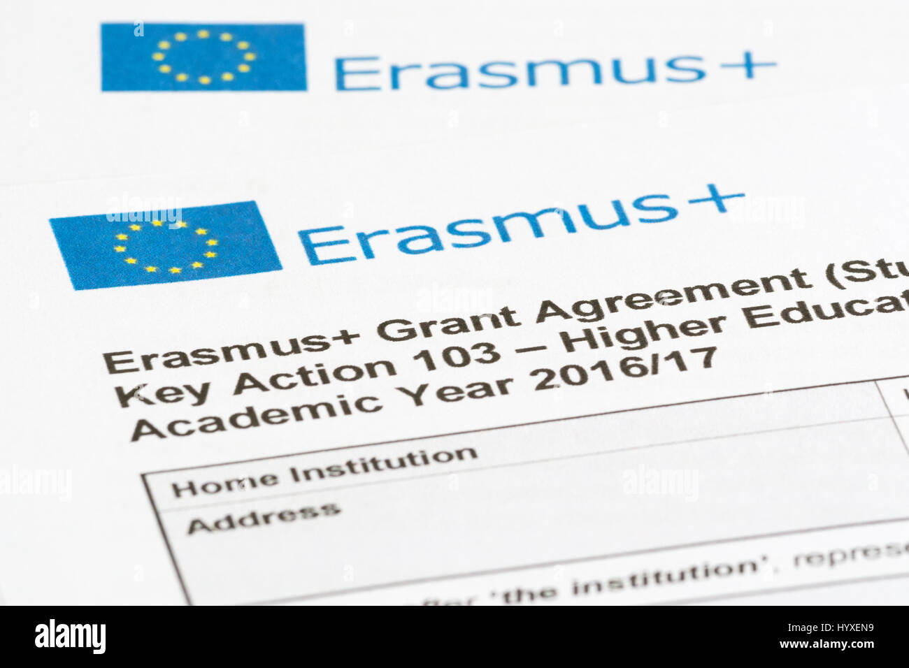 Il programma Erasmus+ EU un programma di scambio studentesco di accordo di sovvenzione Foto Stock