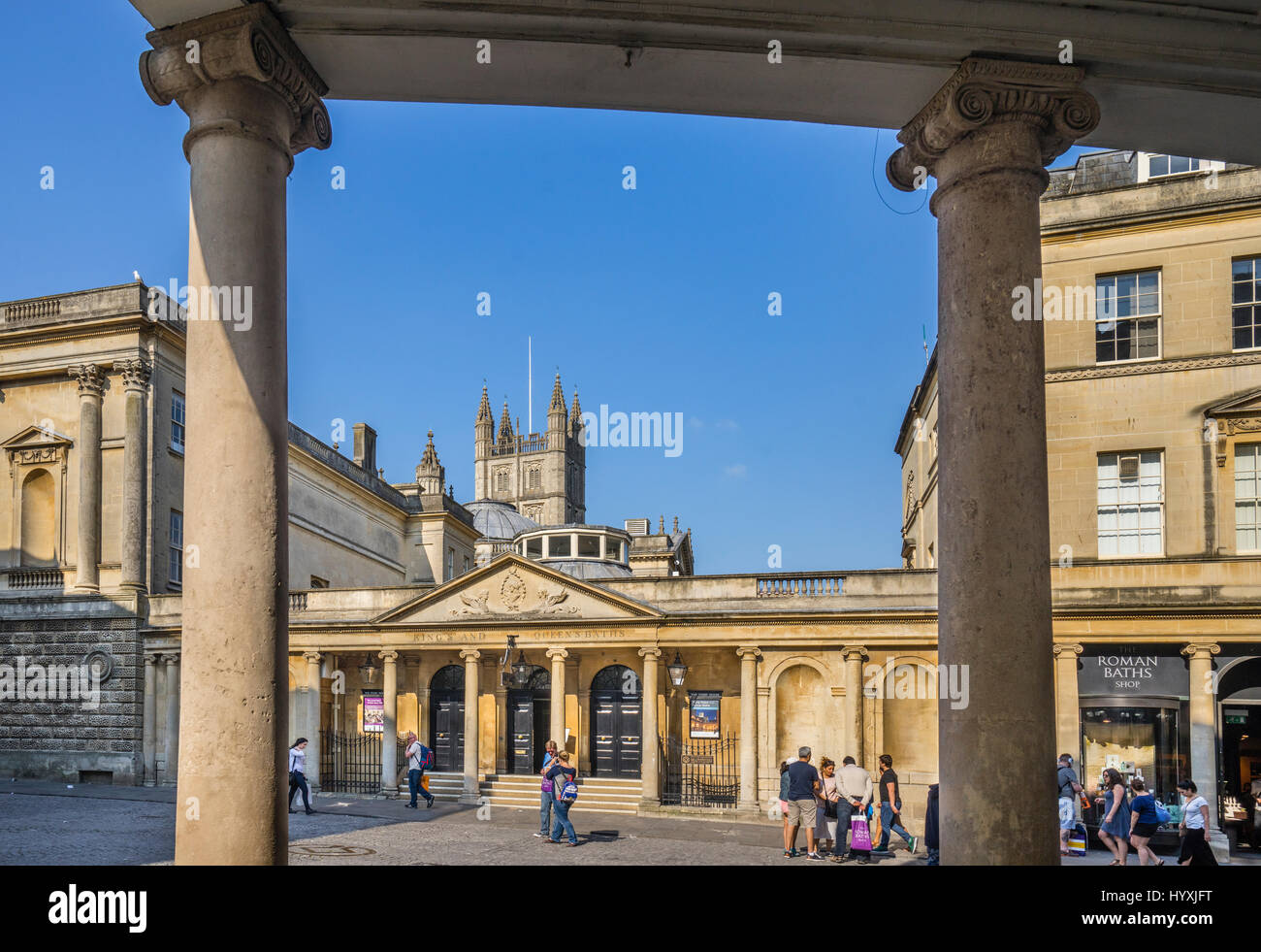 Regno Unito, Somerset, bagno, Sud colonnato della Gran Sala Pompa al bagno romano Foto Stock