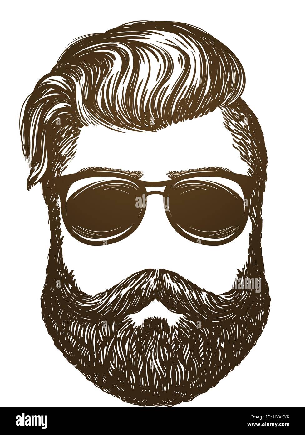 Disegnata a mano ritratto di uomo con barba. Hipster, occhiali da sole sketch. Vintage illustrazione vettoriale Illustrazione Vettoriale
