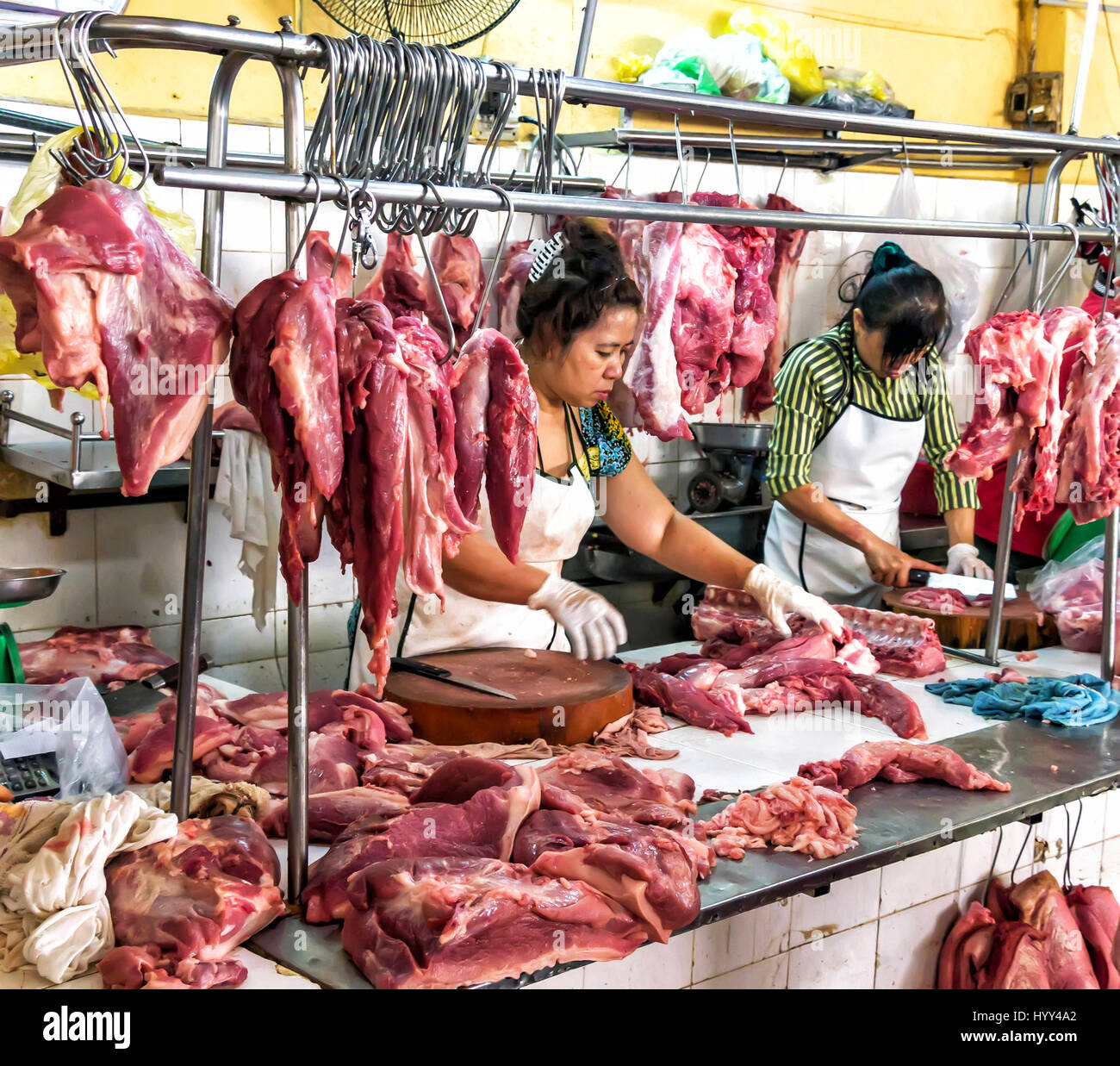 Open-air del mercato della carne in Ho Chi Minh City, Vietnam. 7 dicembre, 2011. Foto Stock