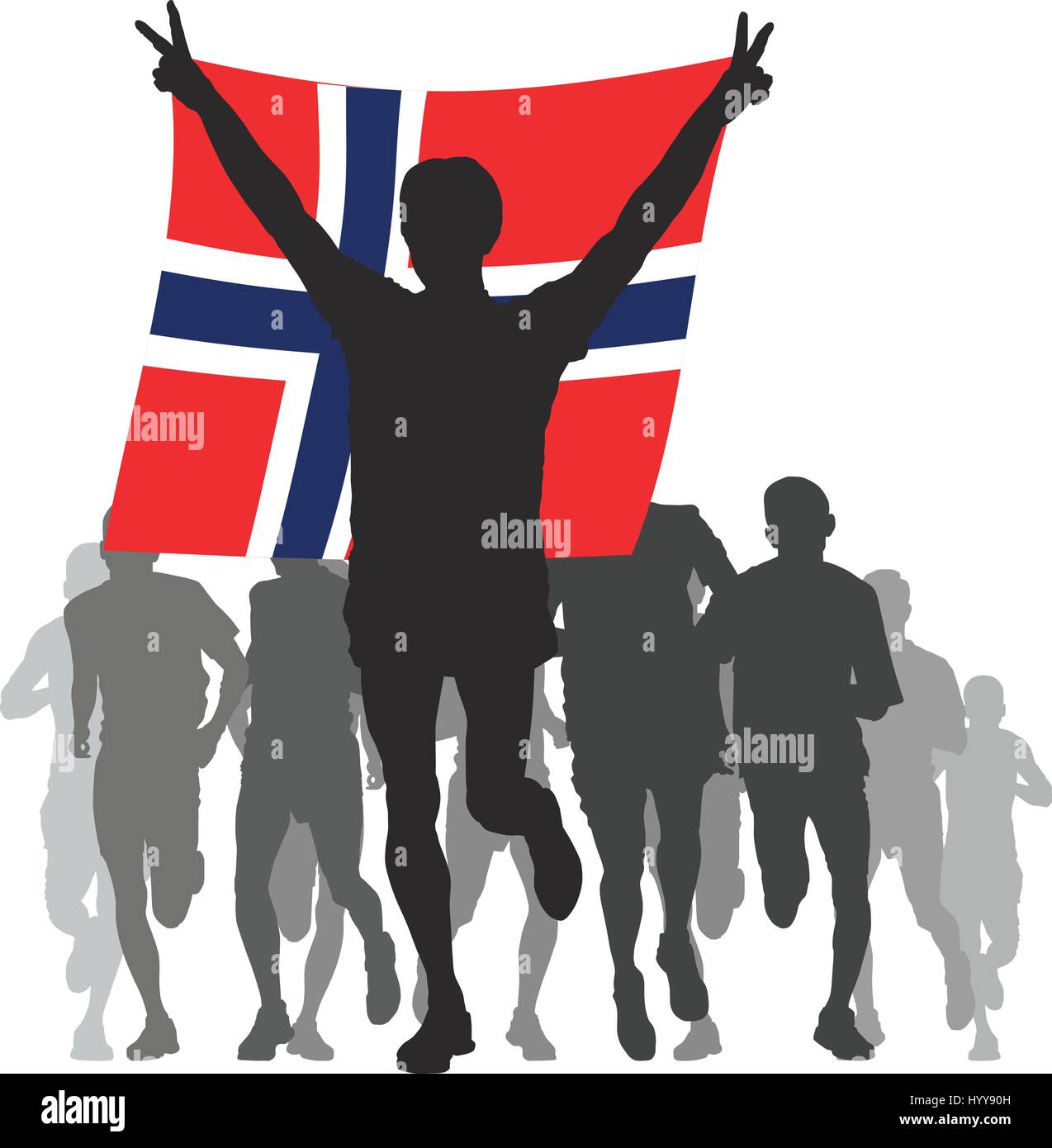 Vincitore con la bandiera della Norvegia al traguardo Illustrazione Vettoriale