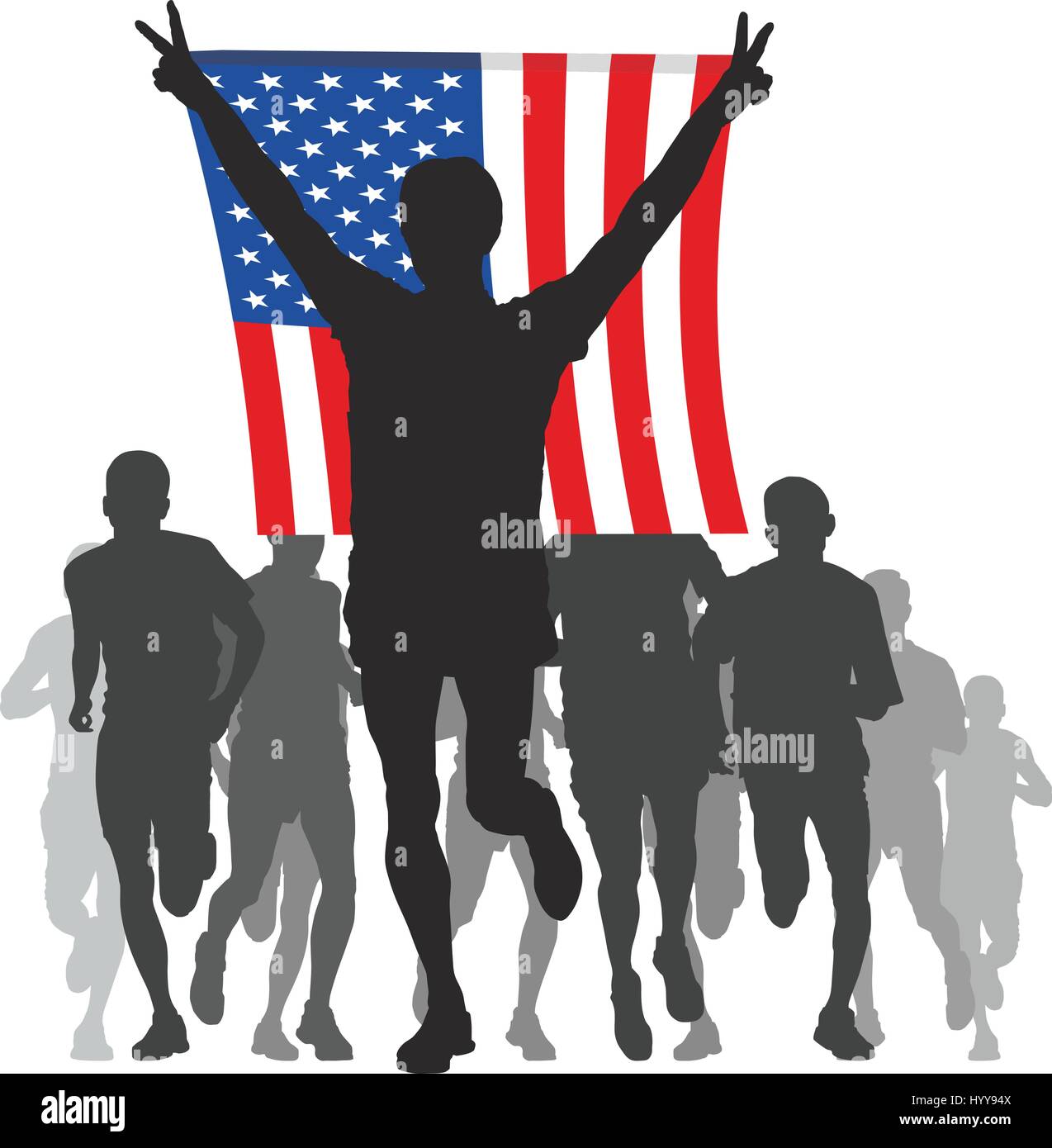 Vincitore con la bandiera americana al traguardo Illustrazione Vettoriale