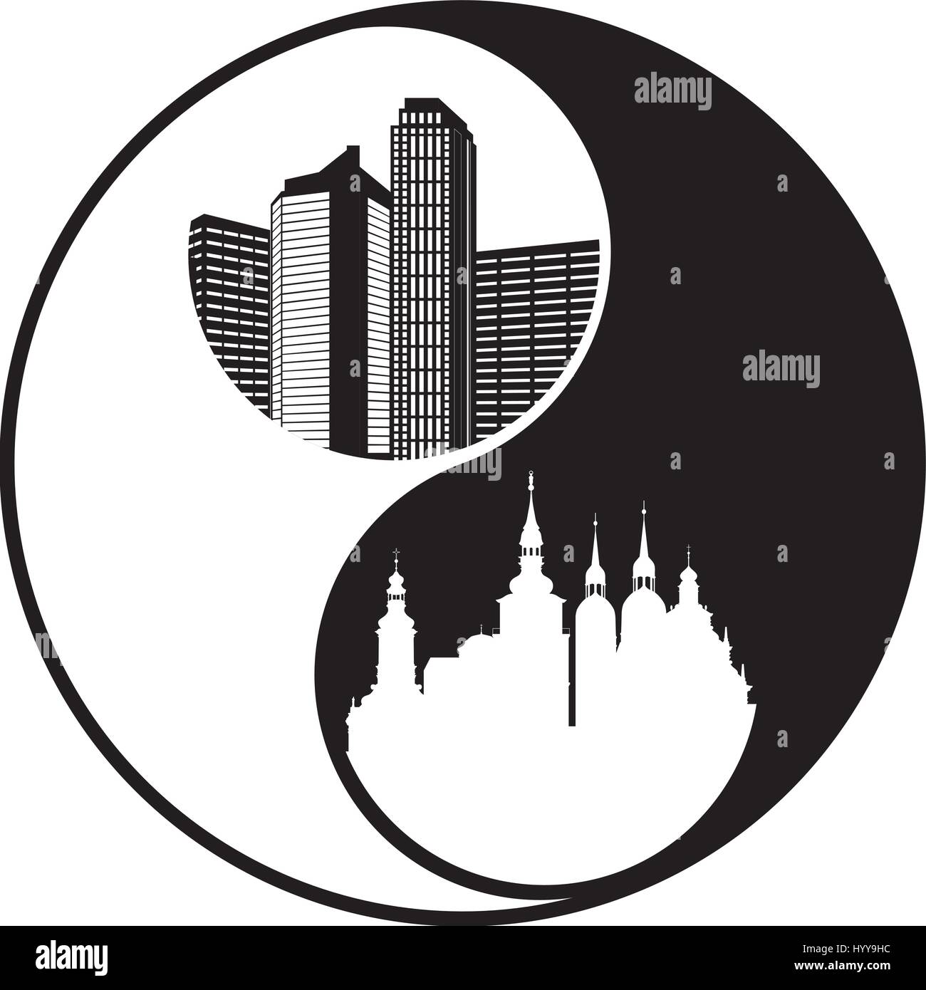 Yinyang storica e moderna città Illustrazione Vettoriale