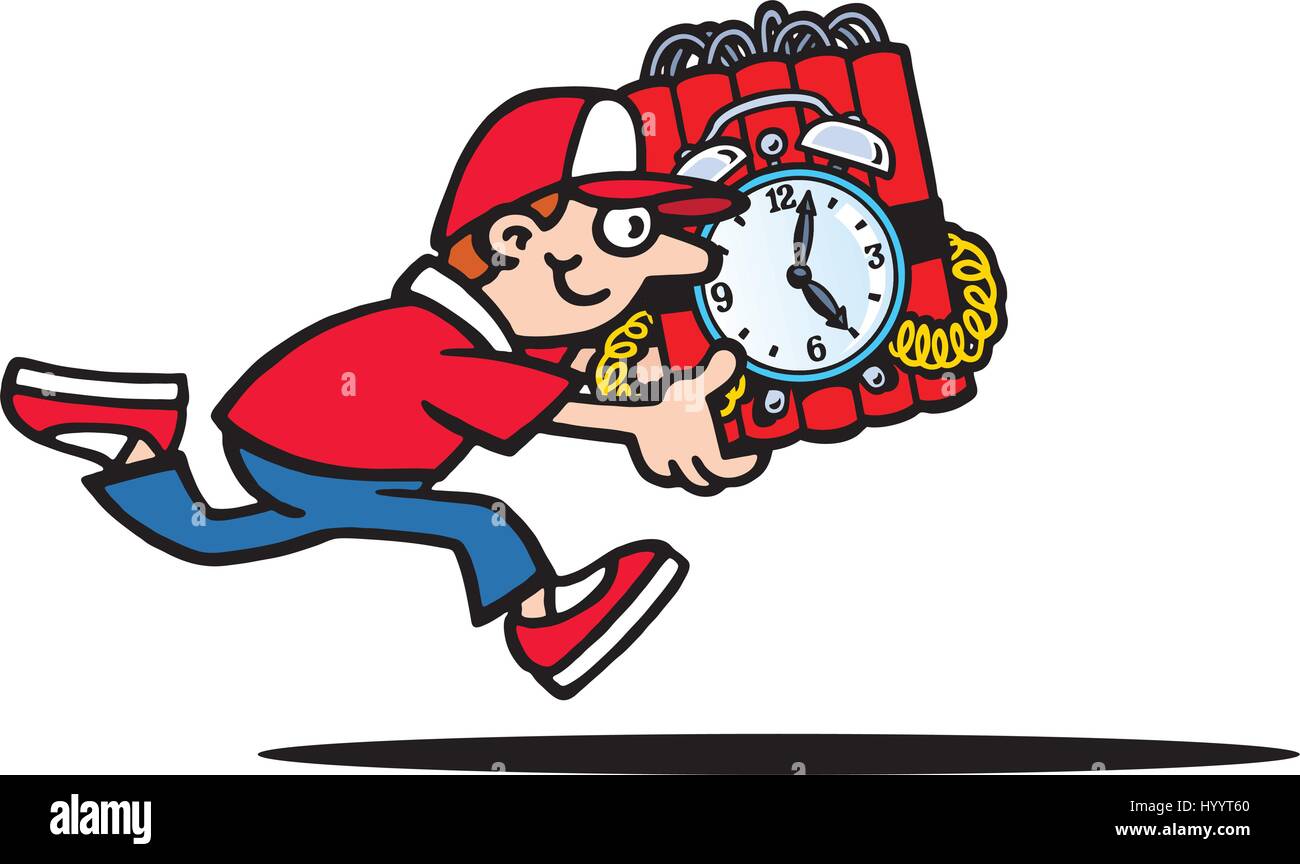 Uomo di corriere che trasportano bomba. Illustrazione Vettoriale. Illustrazione Vettoriale