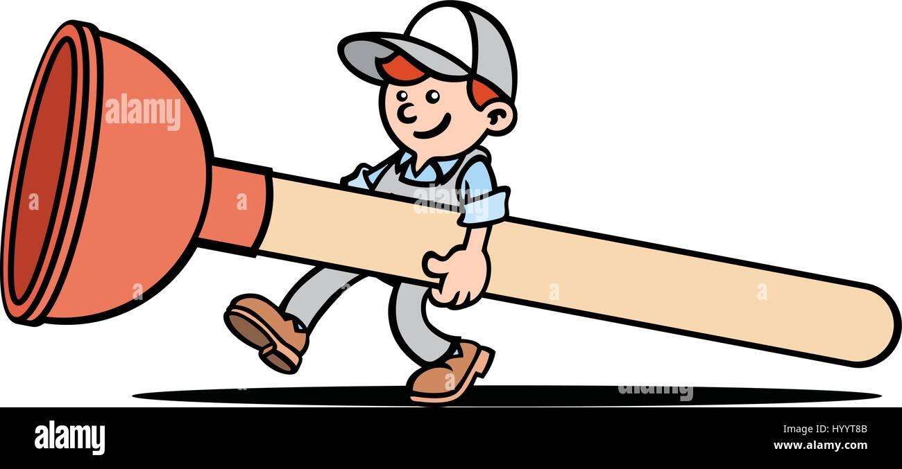 Plumber tenendo premuto lo stantuffo. Illustrazione Vettoriale Illustrazione Vettoriale