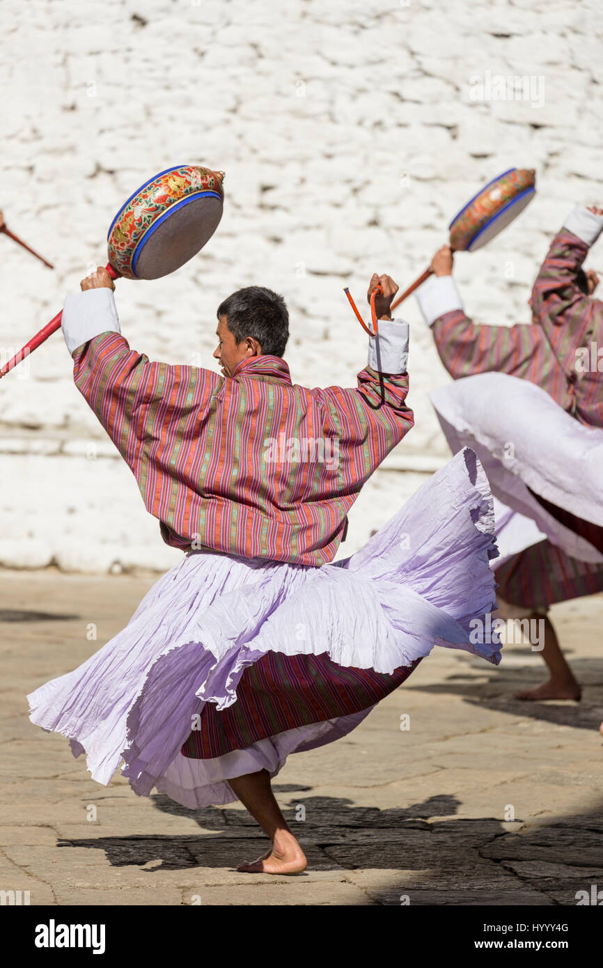 Prove generali per il Tsechu Mask Dance (Bhutan) Foto Stock