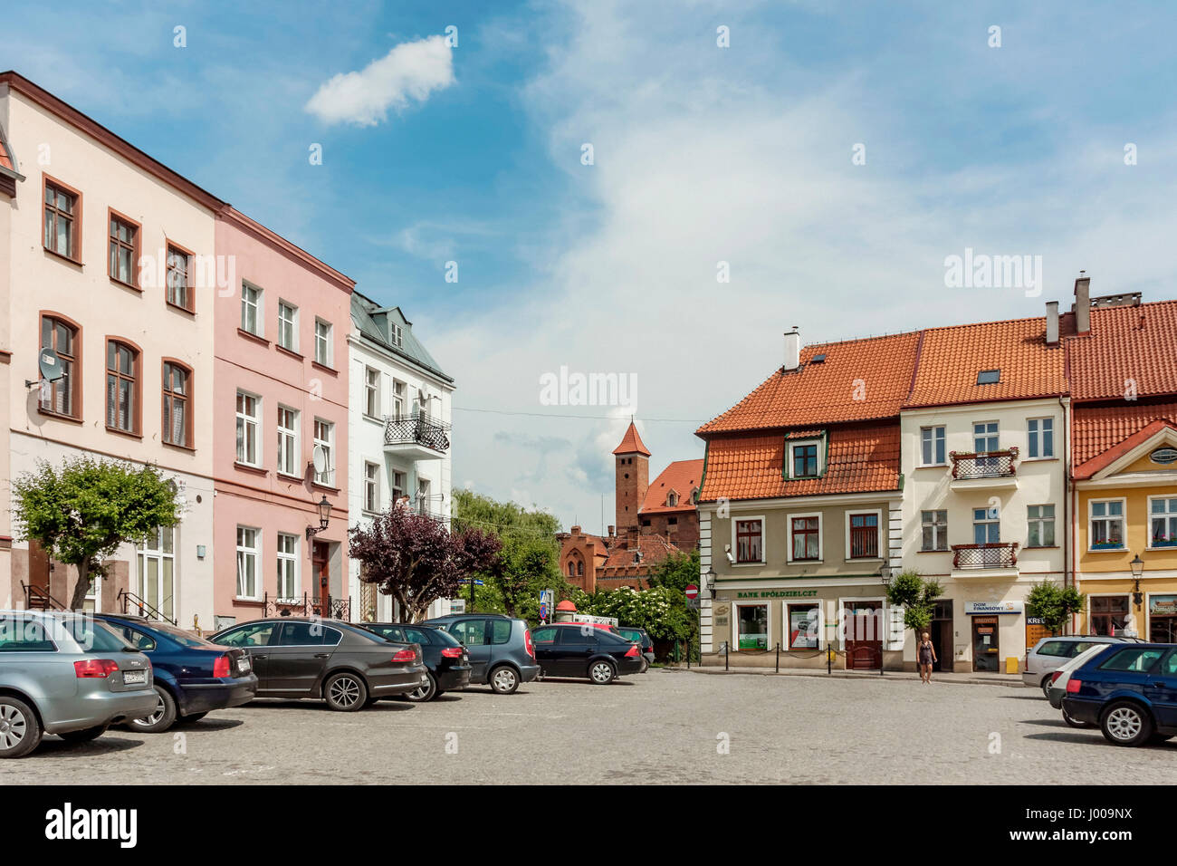 Tenement case nel centro storico mercato di Gniew, Polonia Foto Stock