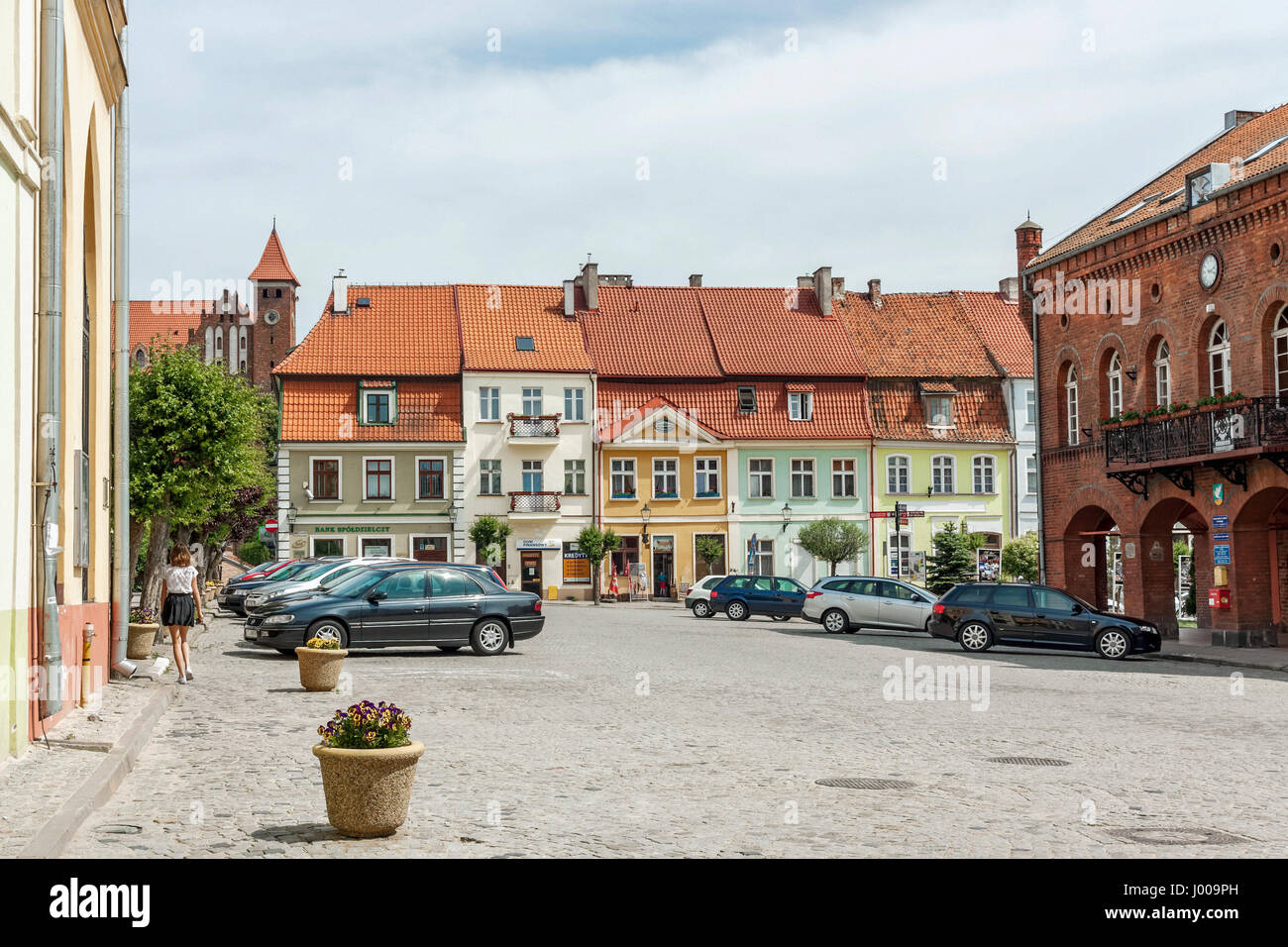 Tenement case nel centro storico mercato di Gniew, Polonia Foto Stock