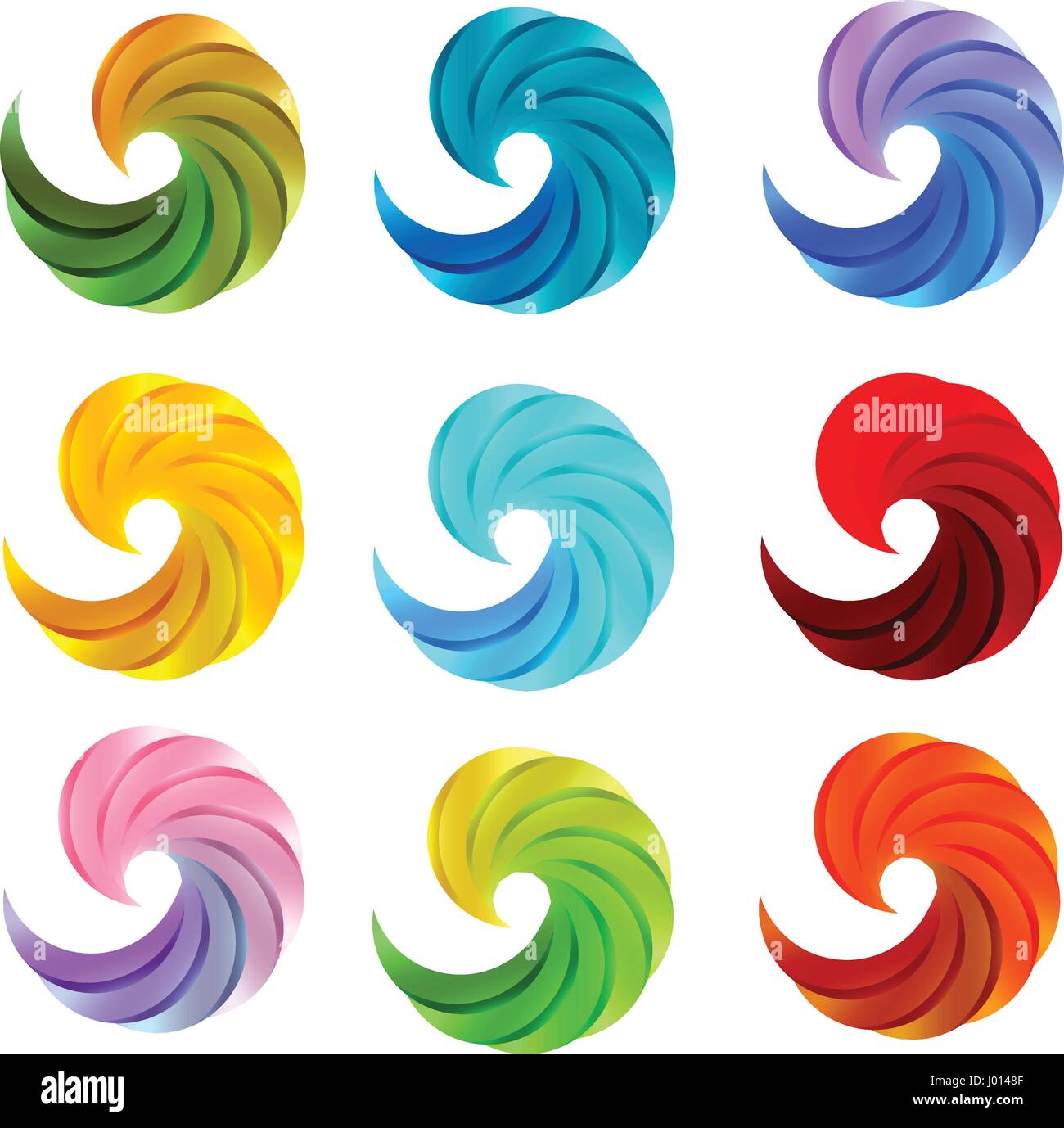 Abstract isolato colorati Loghi di turbolenza impostato su sfondo bianco illustrazione vettoriale, onde logotipi raccolta,forma circolare emblemi di caricamento Illustrazione Vettoriale