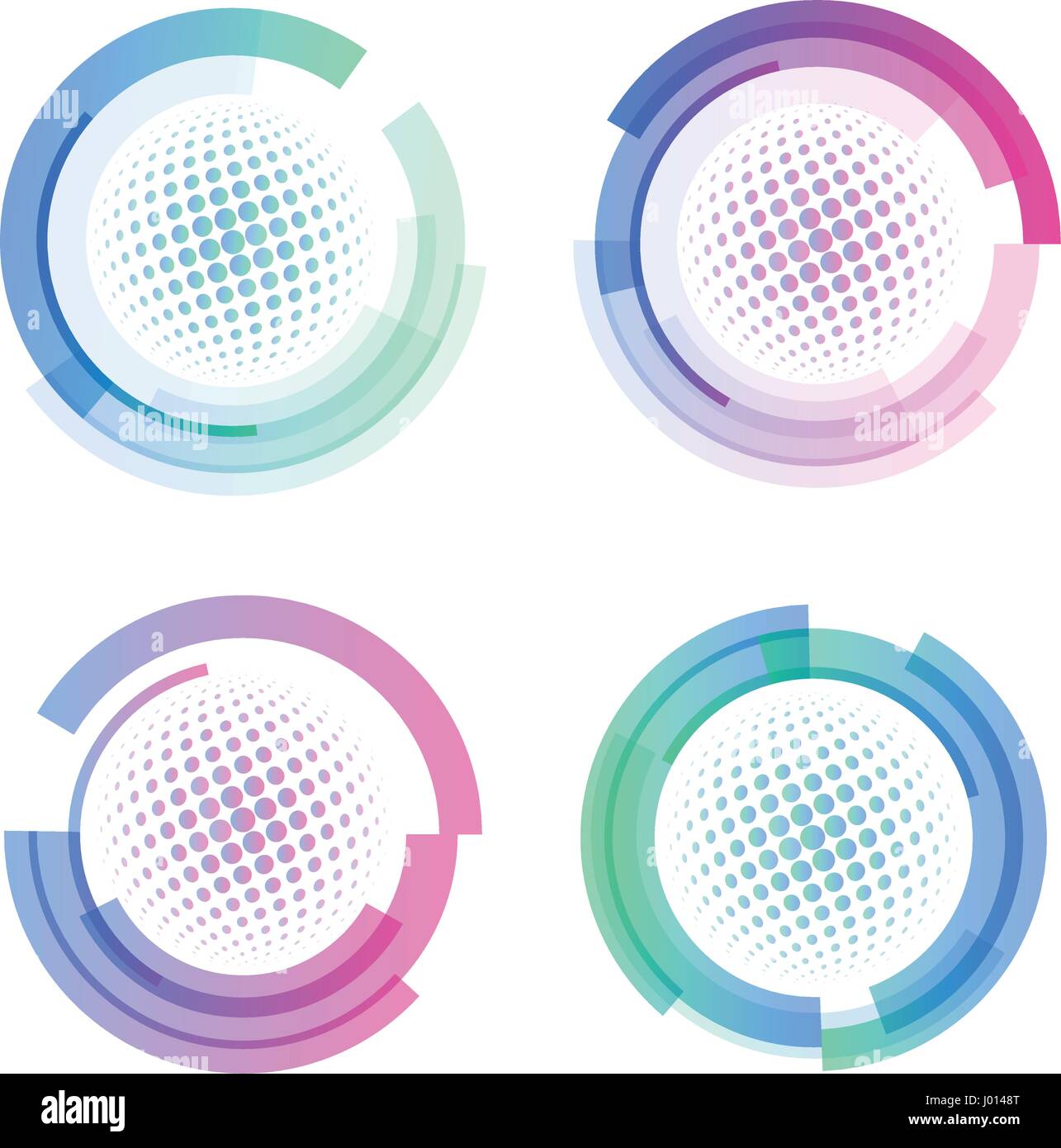Isolato colorato astratto di forma rotonda, set di logo, telai circolari logotipi raccolta, palline da golf icone su sfondo bianco illustrazione vettoriale Illustrazione Vettoriale