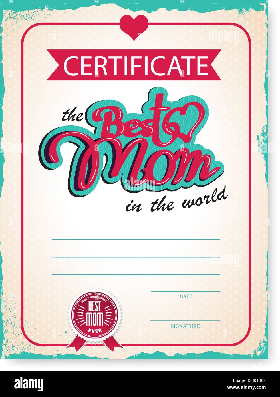 Il modello del certificato di diploma congratulazioni per la festa della mamma in vintage stile retrò. illustrazione vettoriale. La mamma migliore del mondo, scritte composizione. Illustrazione Vettoriale