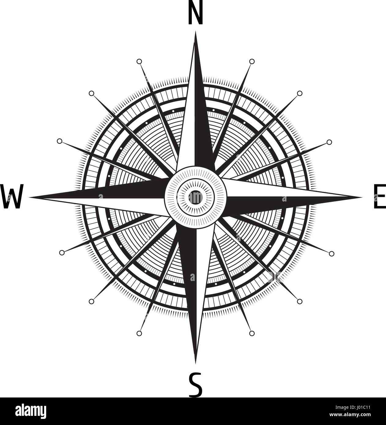 Bussola dettagliata rosa dei venti Illustrazione Vettoriale