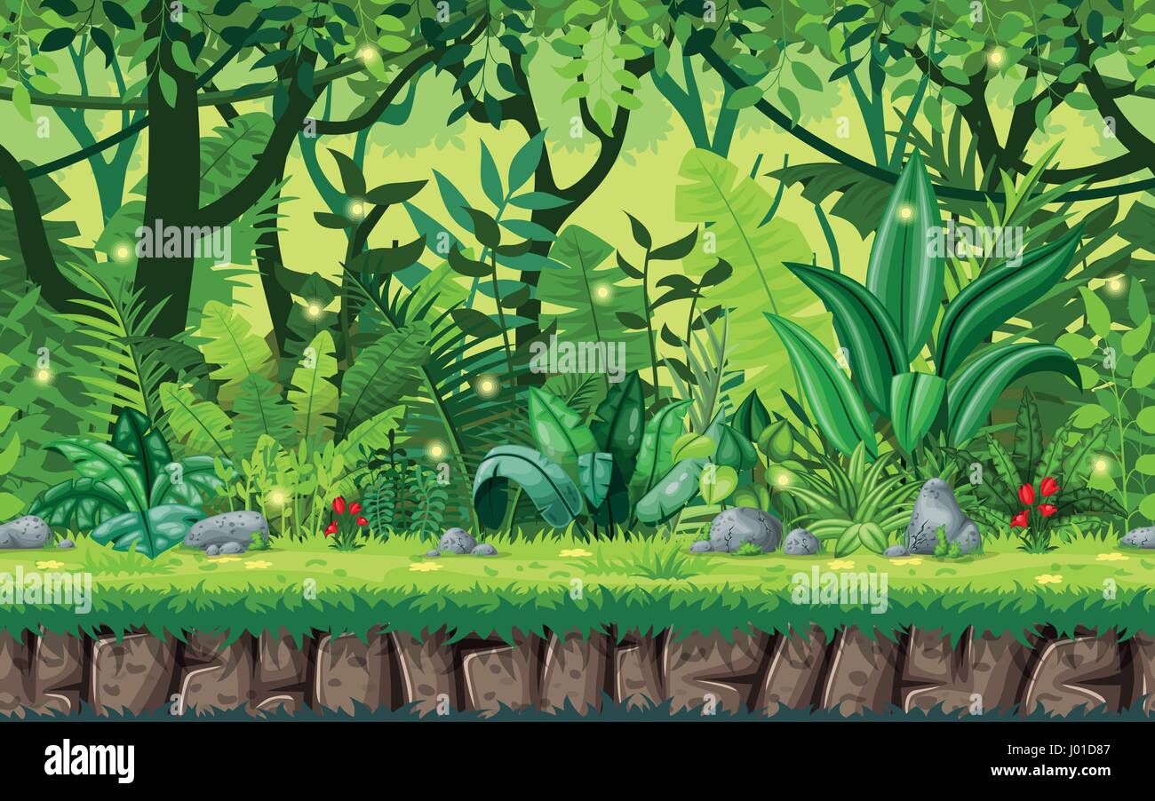 Seamless cartoon natura dello sfondo. Illustrazione Vettoriale con strati separati. Illustrazione Vettoriale