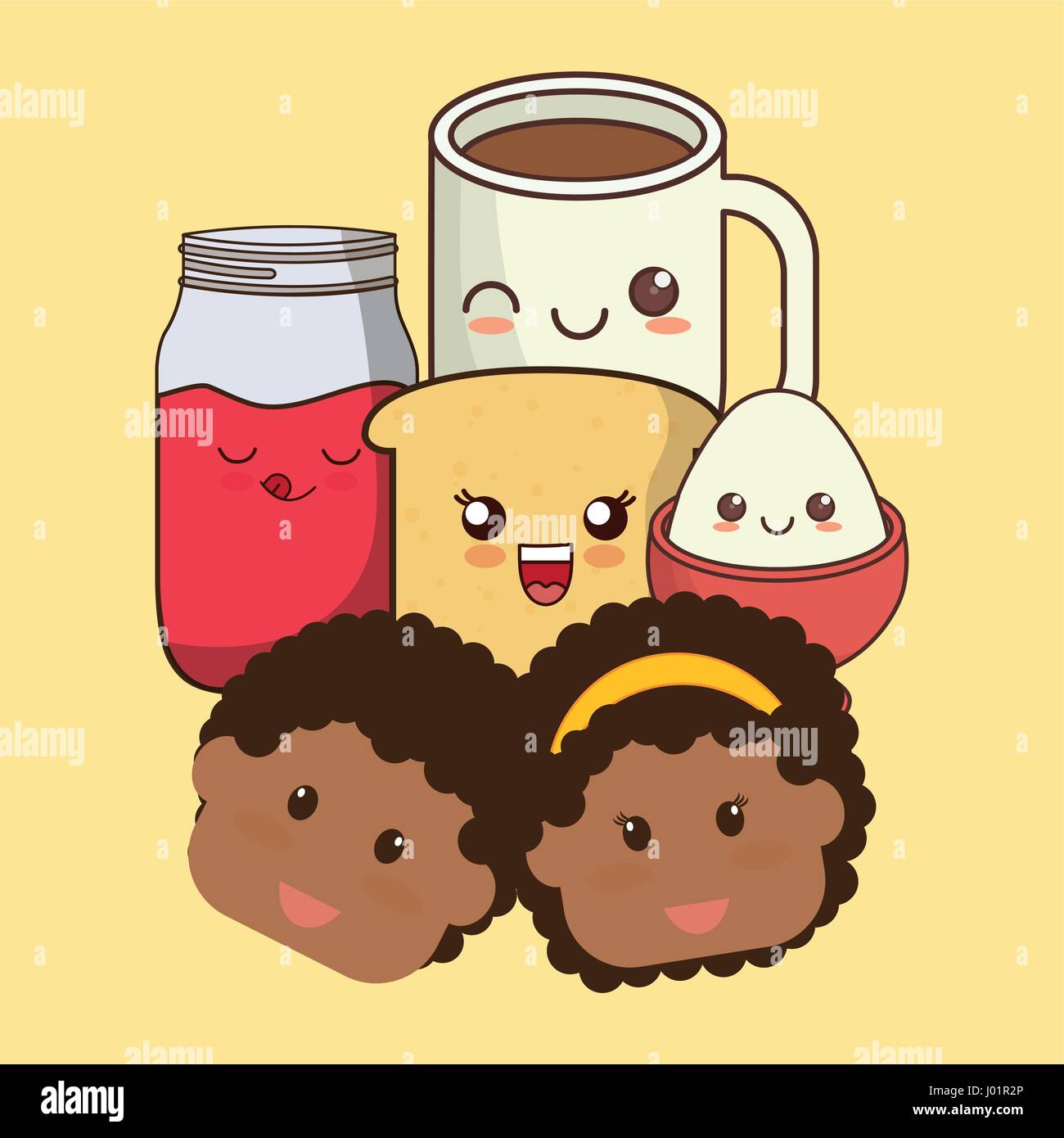 Faccia colazione per bambini kawaii icone Illustrazione Vettoriale