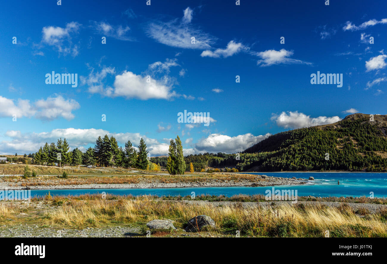 La vista del Lago Tekapo, Nuova Zelanda durante l'autunno. Foto Stock