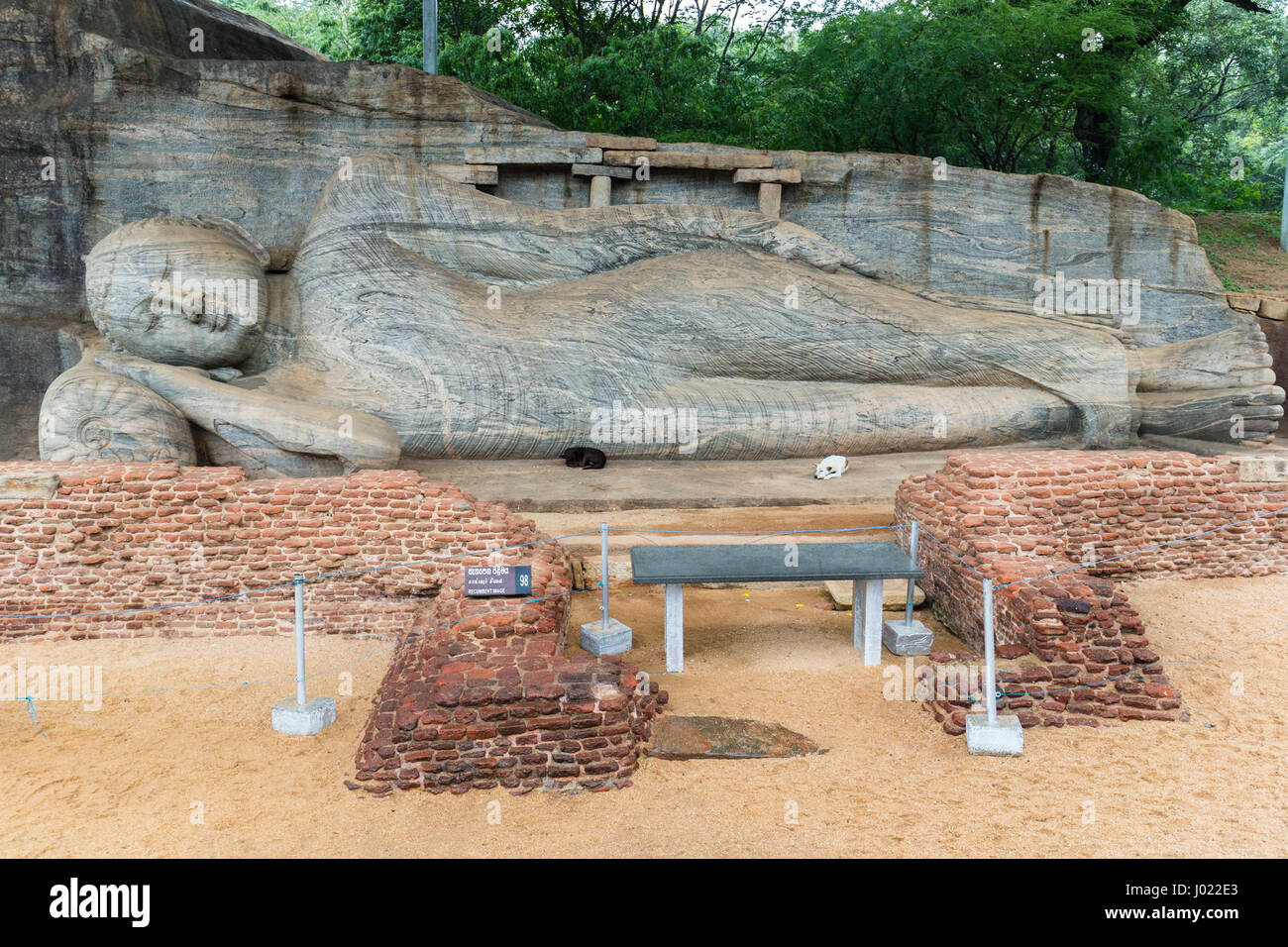 La monoliticità del Buddha reclinato statua, il GAL Viharaya presso l'antico regno capitol di Polonnaruwa (Sri Lanka) Foto Stock