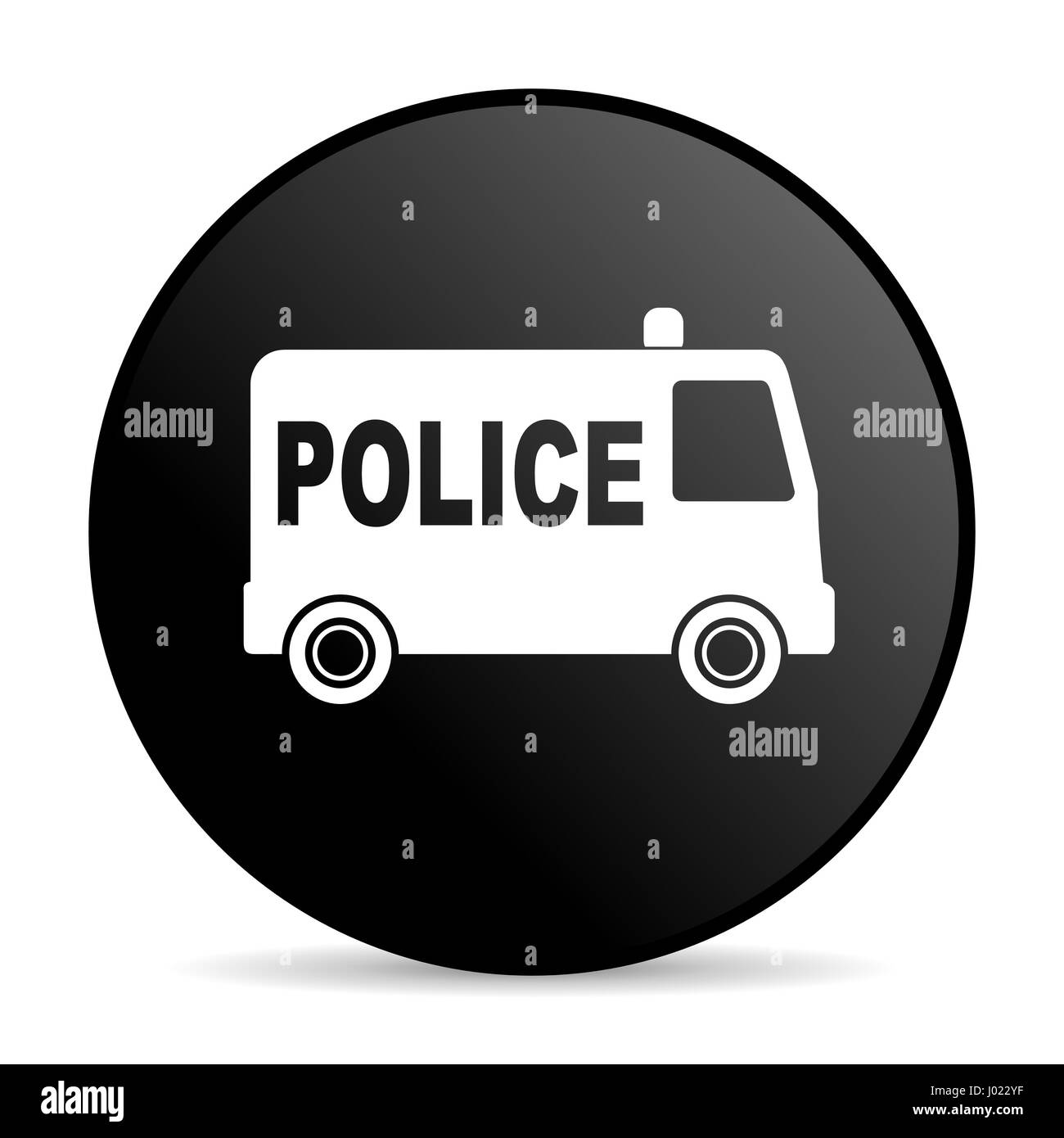 La polizia di colore nero web design round icona internet su sfondo bianco. Foto Stock
