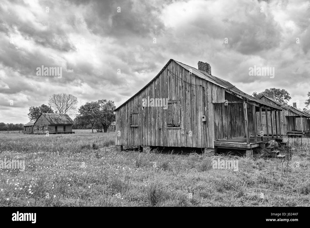 In Louisiana, Thibodaux, alloro Valley Village, piantagione di zucchero, museo di case di lavoratore, monocromatico Foto Stock