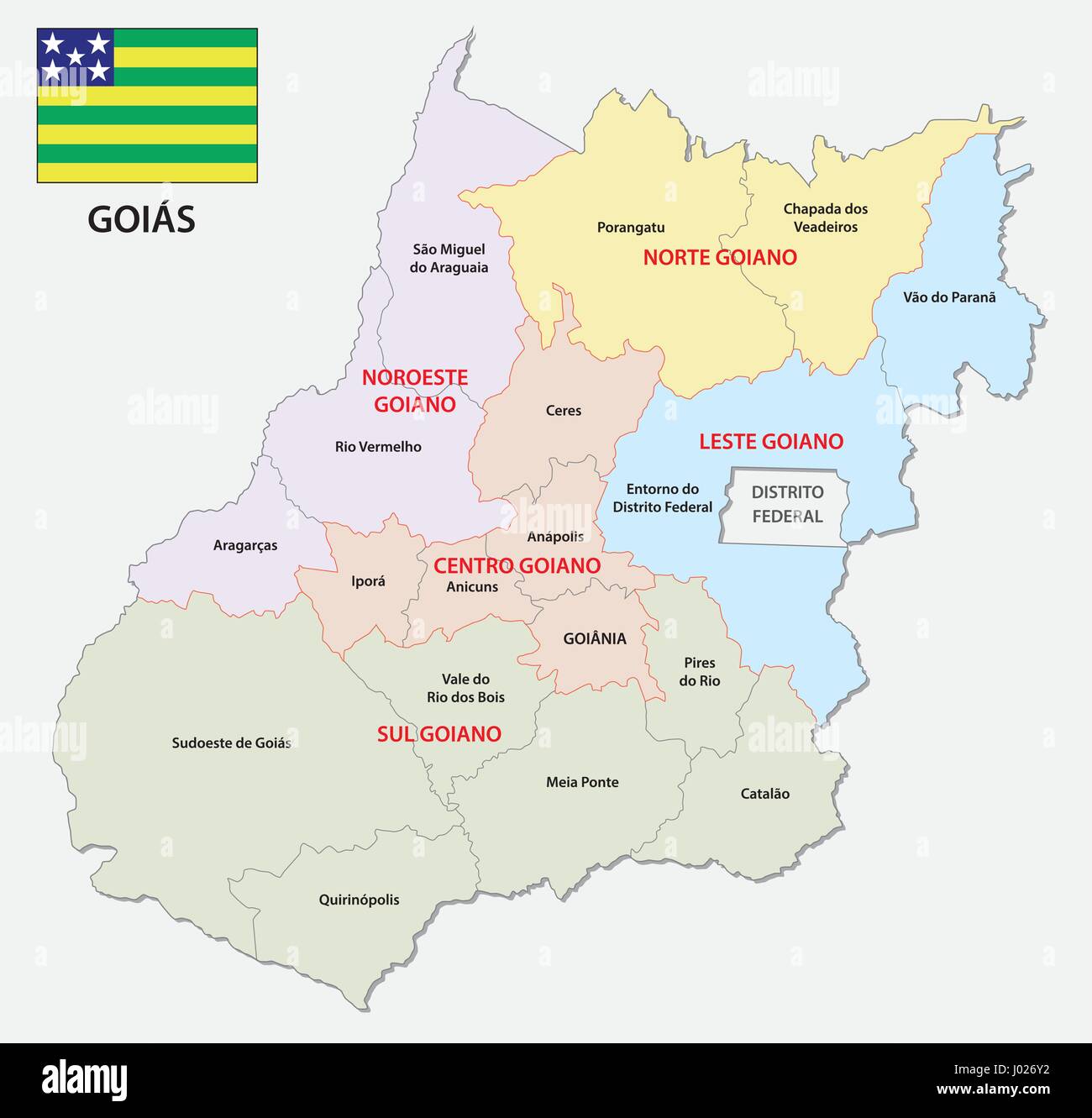 Goias politica e amministrativa di mappa con bandiera Illustrazione Vettoriale