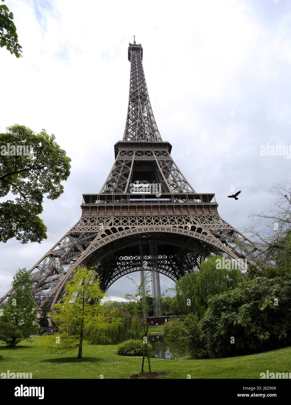 Vista alternativa di una torre Eiffel con uccello Foto Stock