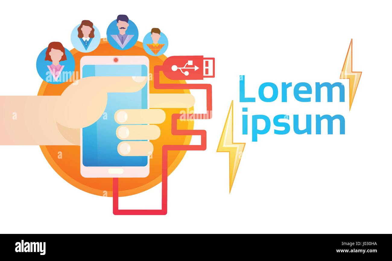 Tenere in mano Cell Smart Phone Chat rete sociale concetto di comunicazione Illustrazione Vettoriale