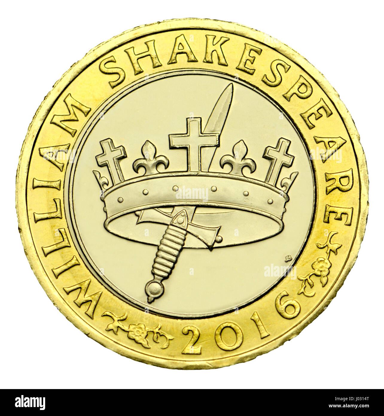 British £2 moneta (2016) per commemorare i 400 anni di Shakespeare - la morte "storie" Foto Stock