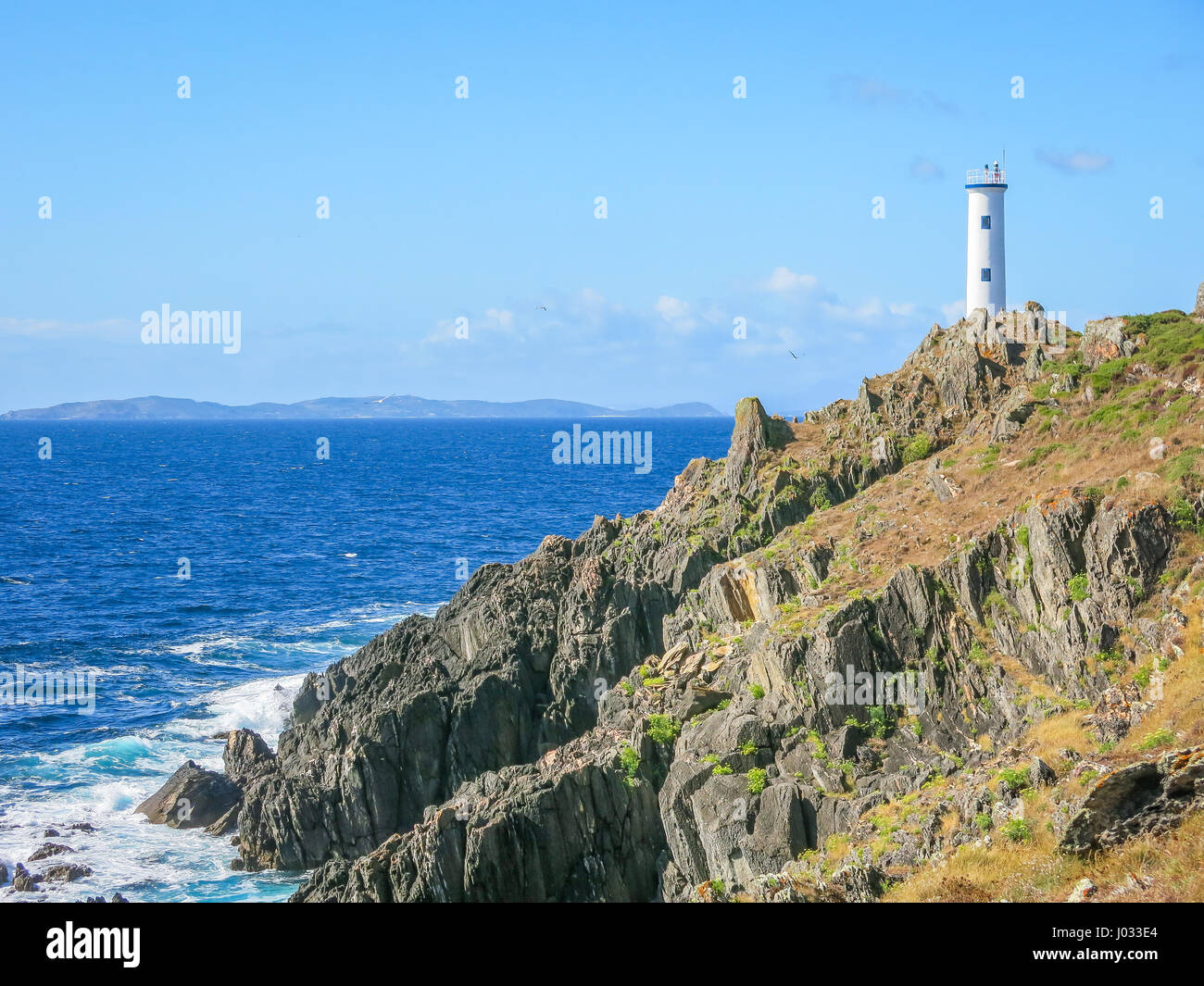 Cabo Home Lighthouse vicino a Cangas, Pontevedra, Galizia Foto Stock