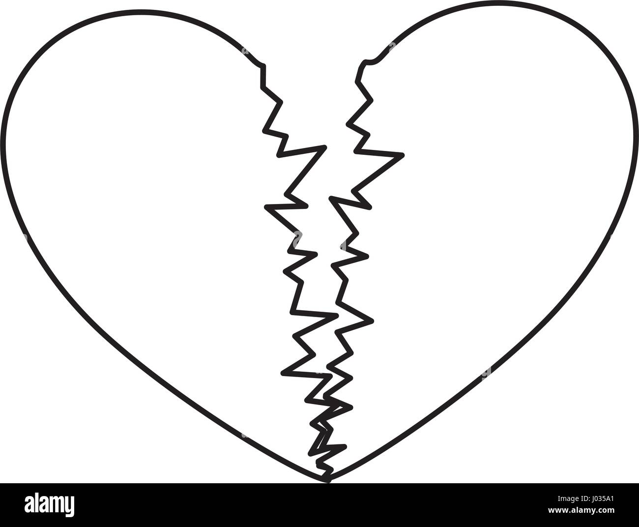 Schizzo silhouette cuore spezzato piatto icona Illustrazione Vettoriale