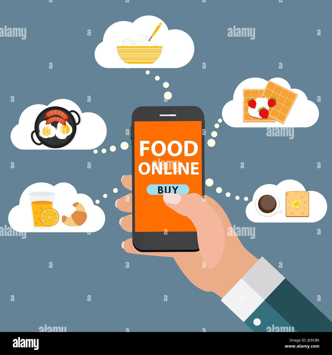 Mobile Apps concetto Online Consegna del cibo, shopping, l'E-Commerce ho Illustrazione Vettoriale